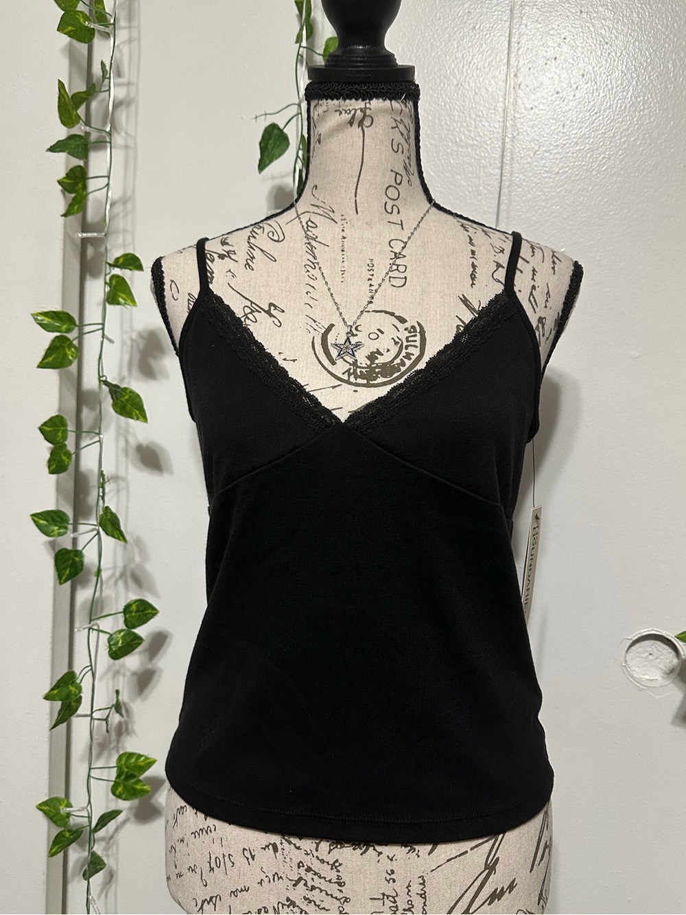 No Boundaries Black Lace-Trim V-Neck Camisole